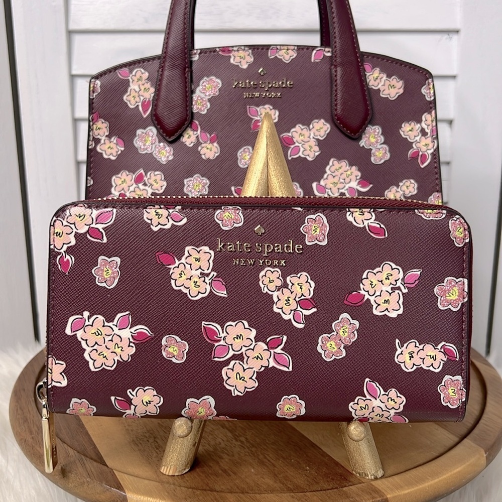 KATE SPADE l Tinsel Wallet Limited Edition Zip Around Floral Glitter Deep Berry - Picture 3 of 11
